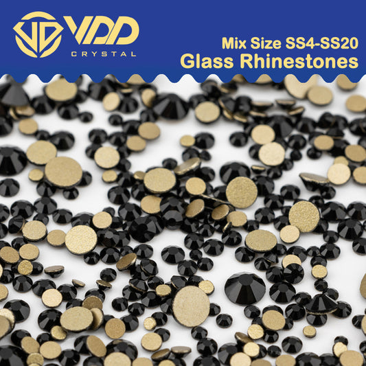 VDD 002 Jet Mix Size SS4-SS20 Clear Crystal Rhinestones Non-hotfix Gold Flatback Glitter Stones Nail Art Crafts DIY Decorations