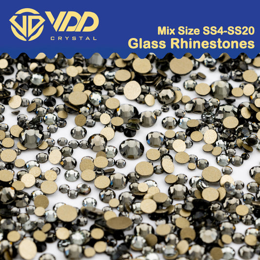 VDD 003 Black Diamond Mix Size SS4-SS20 Clear Crystal Rhinestones Non-hotfix Gold Flatback Glitter Stones Nail Art Crafts DIY Decorations