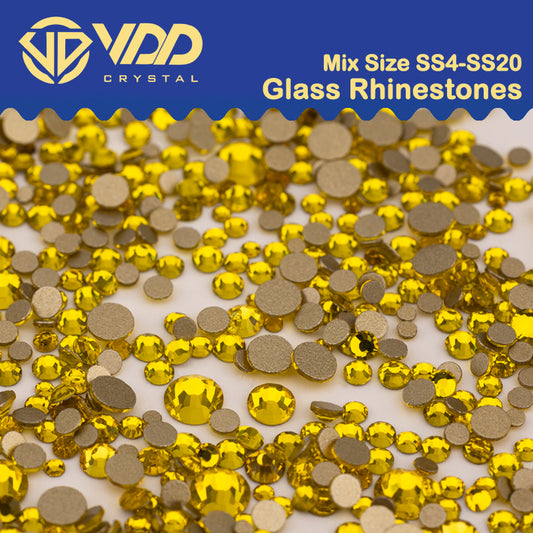 VDD 005 Citrine Mix Size SS4-SS20 Clear Crystal Rhinestones Non-hotfix Gold Flatback Glitter Stones Nail Art Crafts DIY Decorations