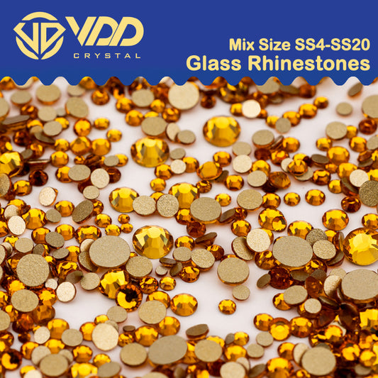 VDD 006 Topaz Mix Size SS4-SS20 Clear Crystal Rhinestones Non-hotfix Gold Flatback Glitter Stones Nail Art Crafts DIY Decorations