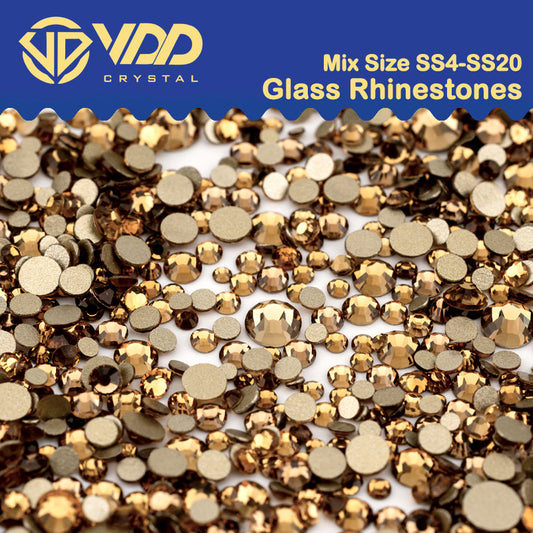 VDD 007 Lt.Colorado Topaz Mix Size SS4-SS20 Clear Crystal Rhinestones Non-hotfix Gold Flatback Glitter Stones Nail Art Crafts DIY Decorations