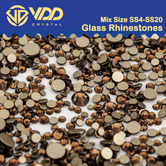 VDD 008 Smoked Topaz Mix Size SS4-SS20 Clear Crystal Rhinestones Non-hotfix Gold Flatback Glitter Stones Nail Art Crafts DIY Decorations