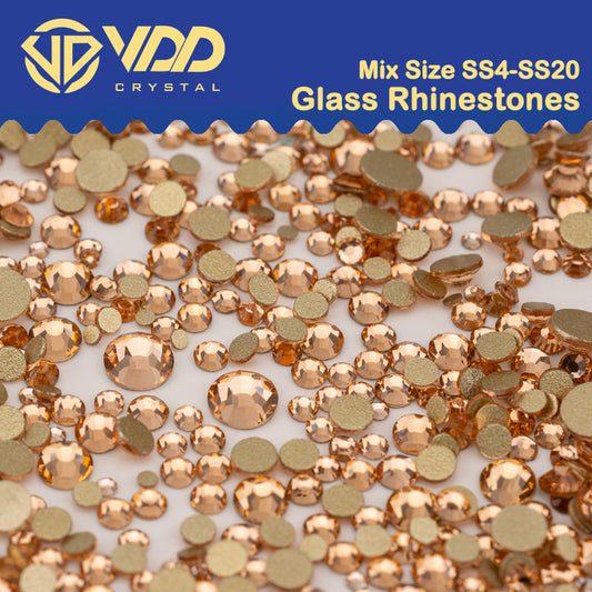 VDD 010 Lt.Peach Mix Size SS4-SS20 Clear Crystal Rhinestones Non-hotfix Gold Flatback Glitter Stones Nail Art Crafts DIY Decorations