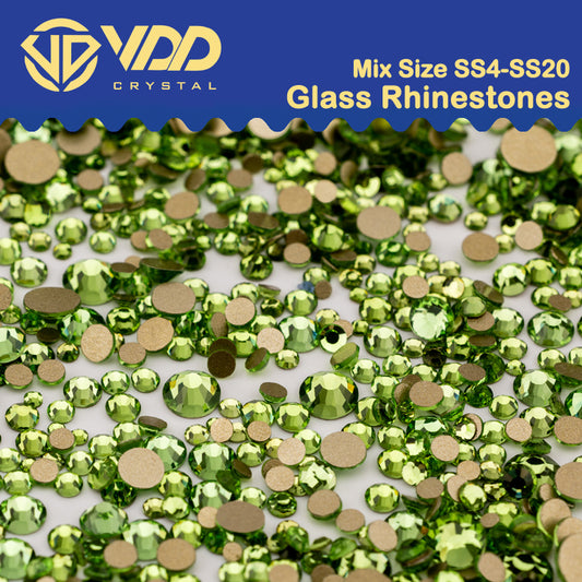 VDD 019 Peridot Mix Size SS4-SS20 Clear Crystal Rhinestones Non-hotfix Gold Flatback Glitter Stones Nail Art Crafts DIY Decorations