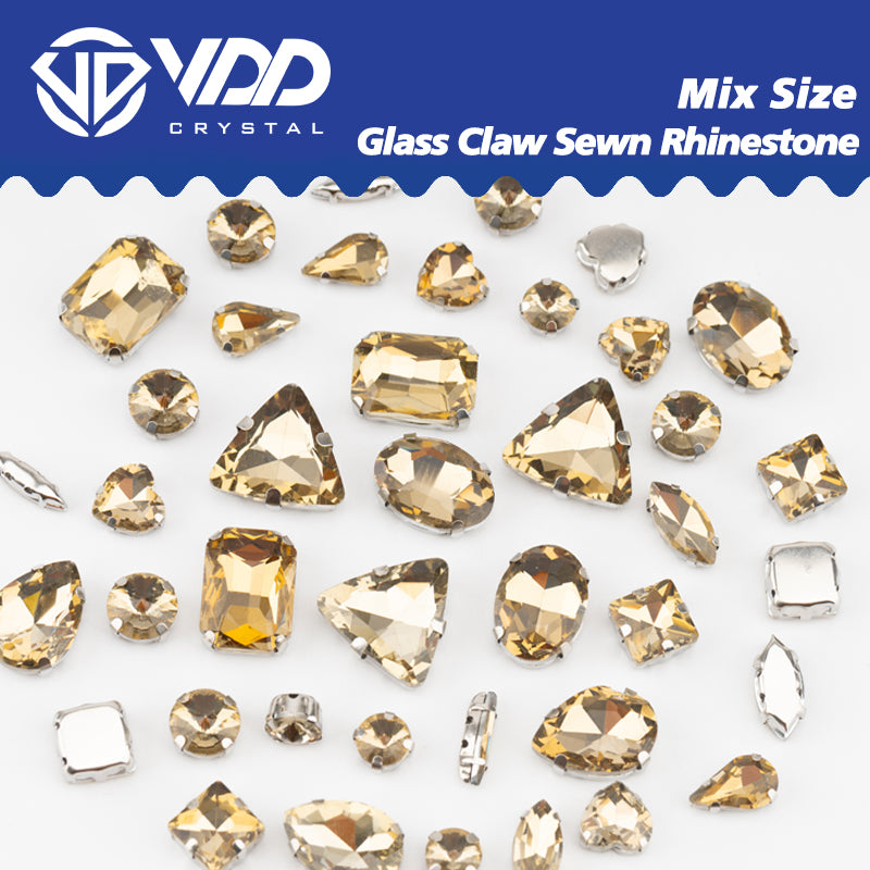 VDD  Light Coffee Multi Shape Mix Size Glass Sew on Rhinestones Crystal Flatback Stones For DIY Shoes Accessories