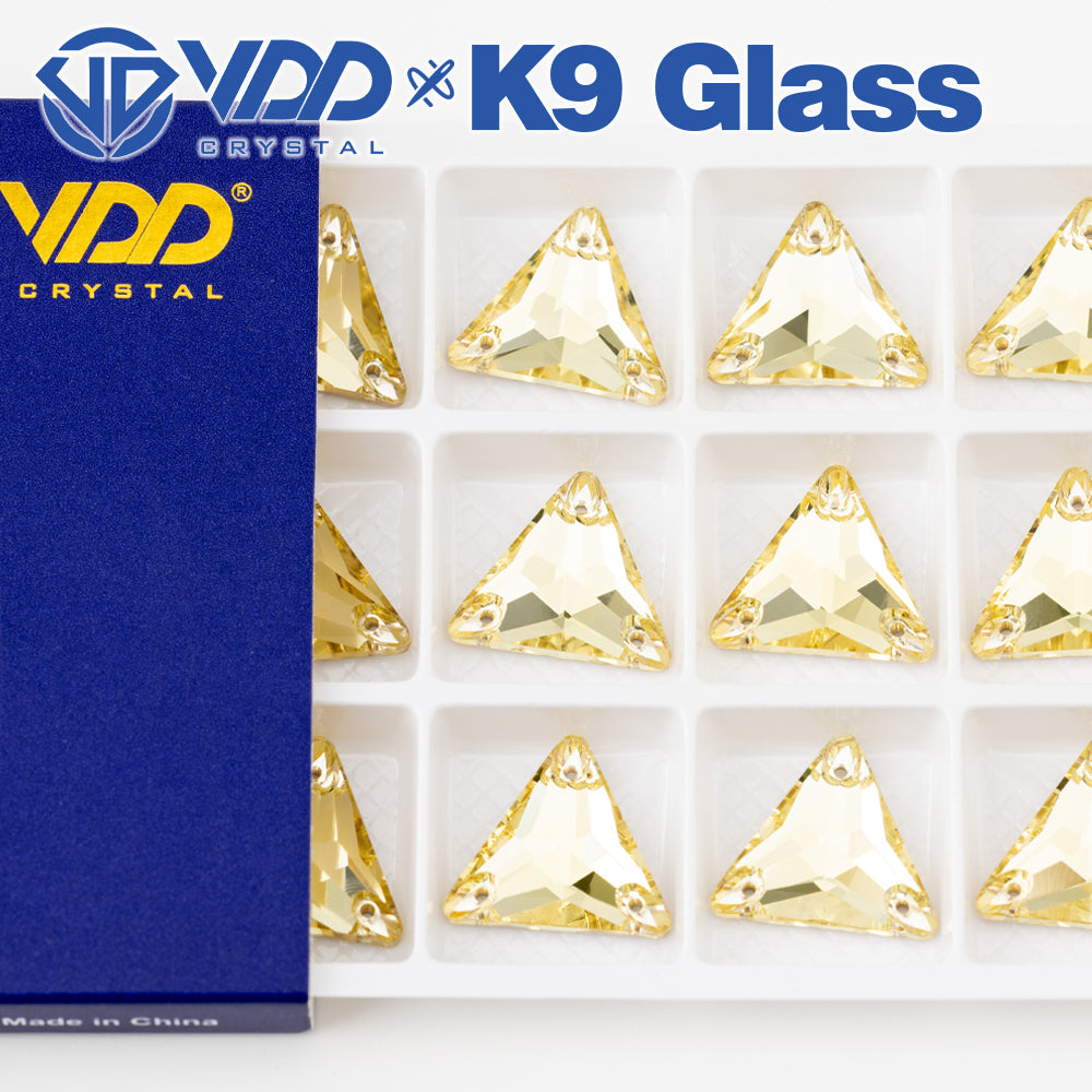 VDD S104 Jonquil Triangle Top Quality K9 Glass Sew on Rhinestones Crystal Flatback Sewing Stones for Clothes Decorations
