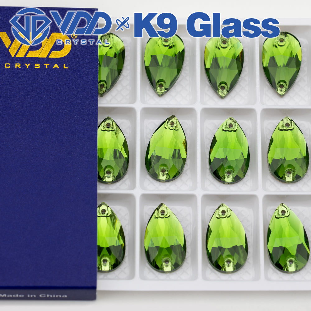 VDD S113 Fern Green Pear Top Quality K9 Glass Sew on Rhinestones Crystal Flatback Sewing Strass Stones for DIY Garment Decorations