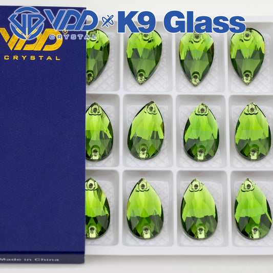 VDD S113 Fern Green Pear Top Quality K9 Glass Sew on Rhinestones Crystal Flatback Sewing Strass Stones for DIY Garment Decorations