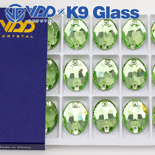 VDD S112 Lt.Peridot Oval Top Quality K9 Glass Sew on Rhinestones Crystal Flatback Sewing Stones for Clothes Decorations