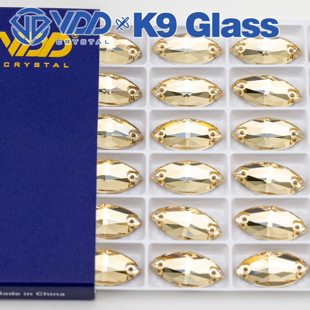 VDD S257 Golden Shadow  Navette Top Quality K9 Glass Sew on Rhinestones Crystal Flatback Sewing Strass Stones for Garment Decorations