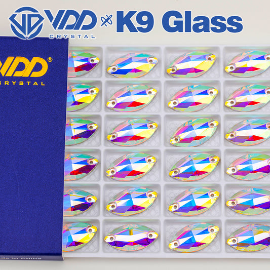 VDD S255 Crystal AB Navette Top Quality K9 Glass Sew on Rhinestones Crystal Flatback Sewing Strass Stones for Garment Decorations