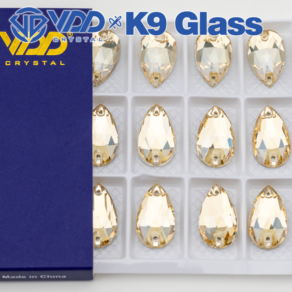 VDD S257 Golden Shadow Pear Top Quality K9 Glass Sew on Rhinestones Crystal Flatback Sewing Strass Stones for DIY Garment Decorations