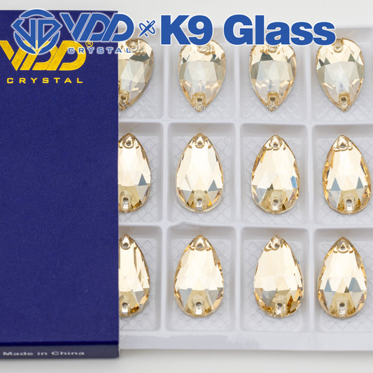 VDD S257 Golden Shadow Pear Top Quality K9 Glass Sew on Rhinestones Crystal Flatback Sewing Strass Stones for DIY Garment Decorations