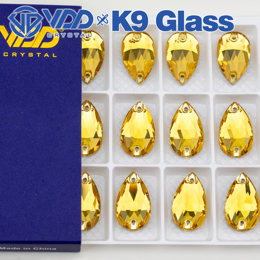 VDD S105 Sun.Topaz  Pear Top Quality K9 Glass Sew on Rhinestones Crystal Flatback Sewing Strass Stones for DIY Garment Decorations