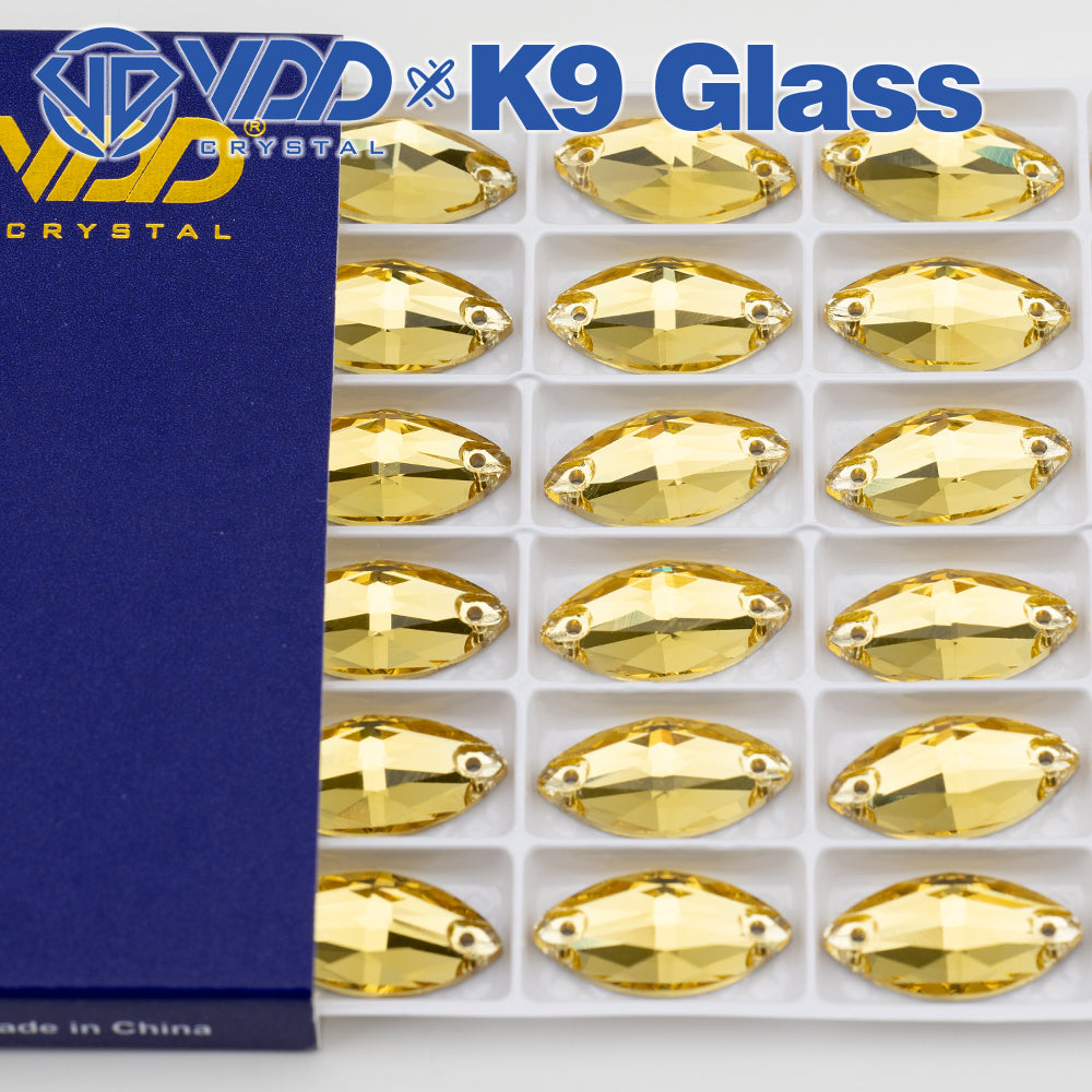 VDD S105 Sun.Topaz  Navette Top Quality K9 Glass Sew on Rhinestones Crystal Flatback Sewing Strass Stones for Garment Decorations