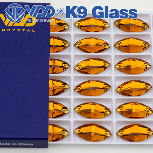 VDD S107 Coffee Navette Top Quality K9 Glass Sew on Rhinestones Crystal Flatback Sewing Strass Stones for Garment Decorations
