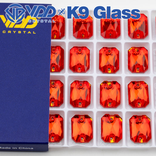 VDD S109 Siam Emerald Cut  Top Quality K9 Glass Sew on Rhinestones Crystal Flatback Sewing Stones for Clothes Decorations