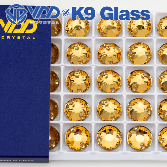 VDD S106 Lt.Co.Topaz 8 Big 8 Small Top Quality K9 Glass Sew on Rhinestones Crystal Flatback Sewing Stones for Clothes Decorations