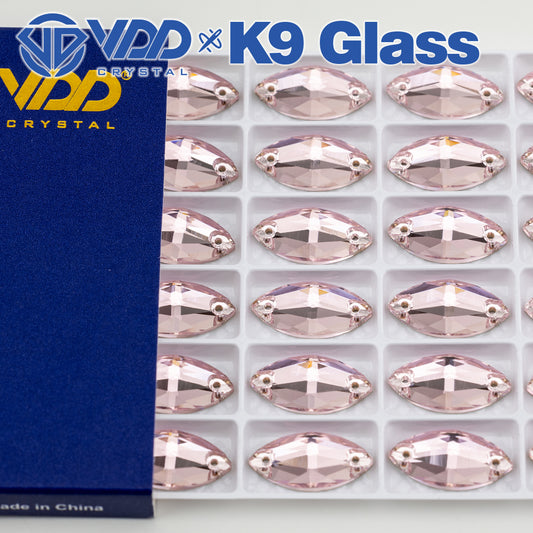 VDD S121 Light Rose Navette Top Quality K9 Glass Sew on Rhinestones Crystal Flatback Sewing Strass Stones for Garment Decorations