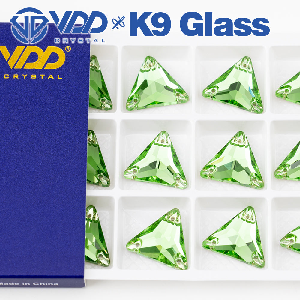 VDD S112 Lt.Peridot Triangle Top Quality K9 Glass Sew on Rhinestones Crystal Flatback Sewing Stones for Clothes Decorations