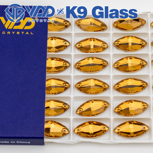 VDD S106 Lt.Co.Topaz  Navette Top Quality K9 Glass Sew on Rhinestones Crystal Flatback Sewing Strass Stones for Garment Decorations