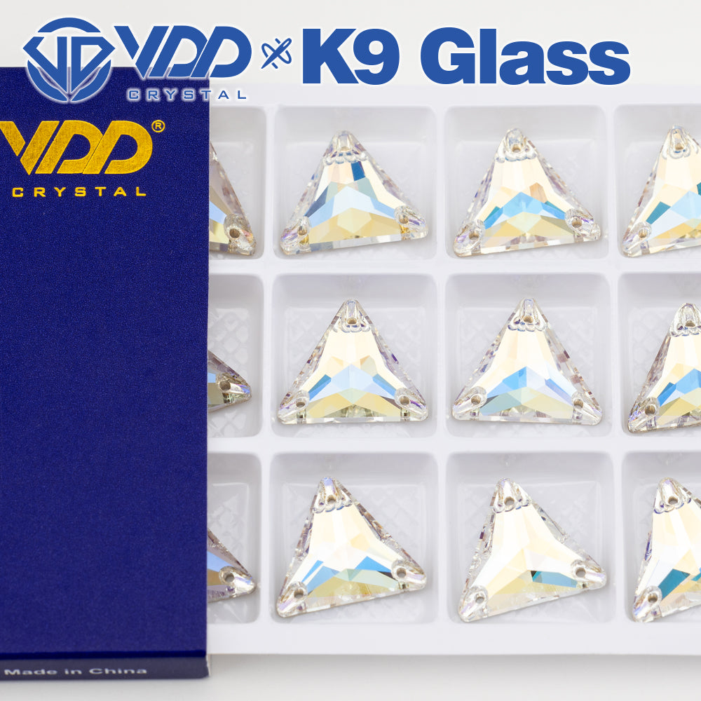 VDD S256 Moonlight Triangle Top Quality K9 Glass Sew on Rhinestones Crystal Flatback Sewing Stones for Clothes Decorations