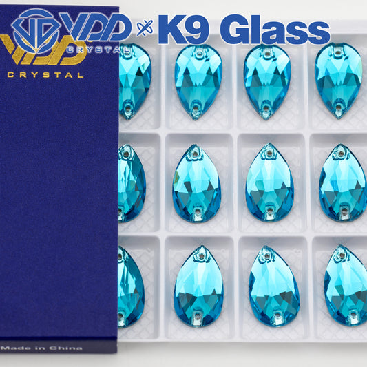 VDD S116 Aqua Blue Pear Top Quality K9 Glass Sew on Rhinestones Crystal Flatback Sewing Strass Stones for DIY Garment Decorations