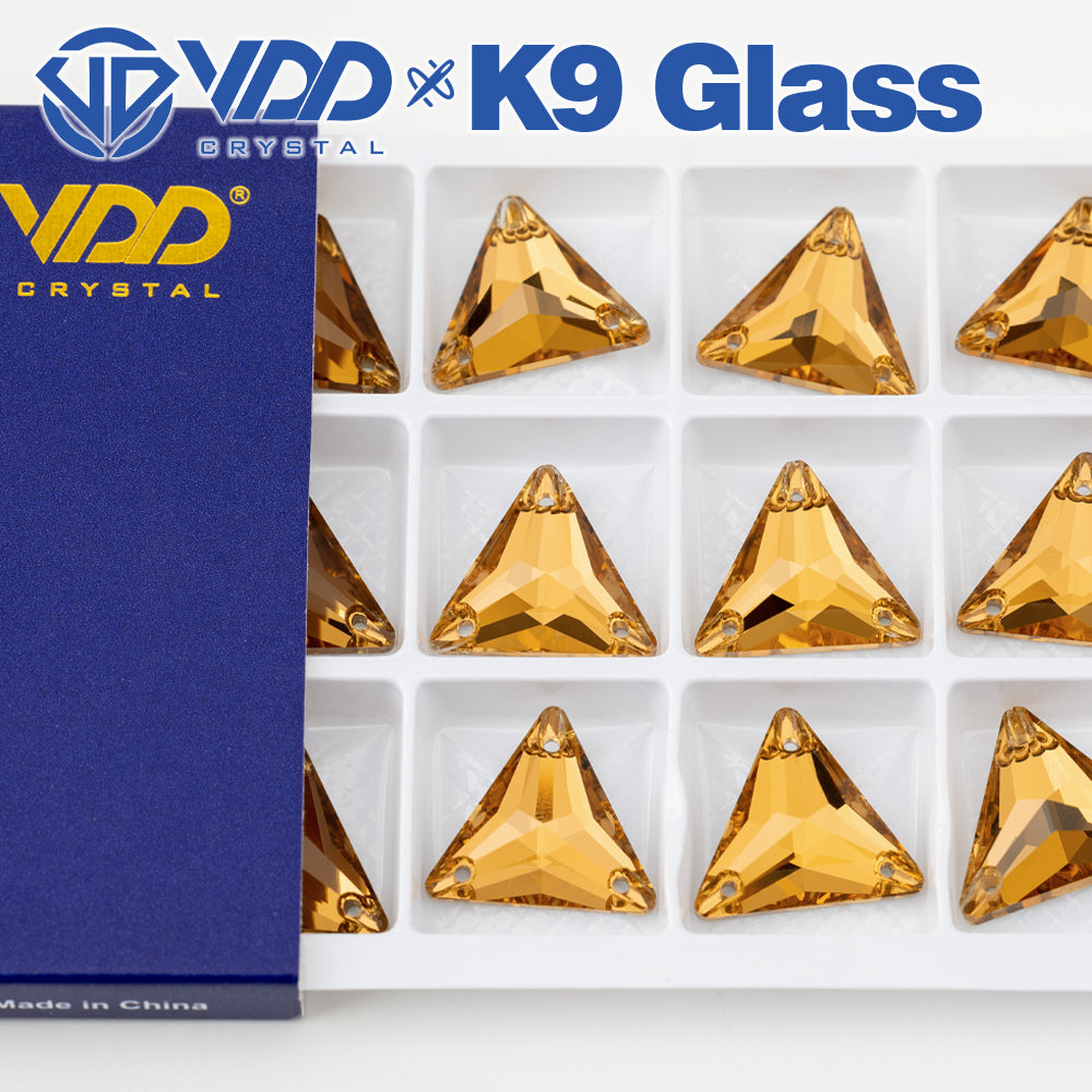 VDD S106 Lt.Co.Topaz Triangle Top Quality K9 Glass Sew on Rhinestones Crystal Flatback Sewing Stones for Clothes Decorations