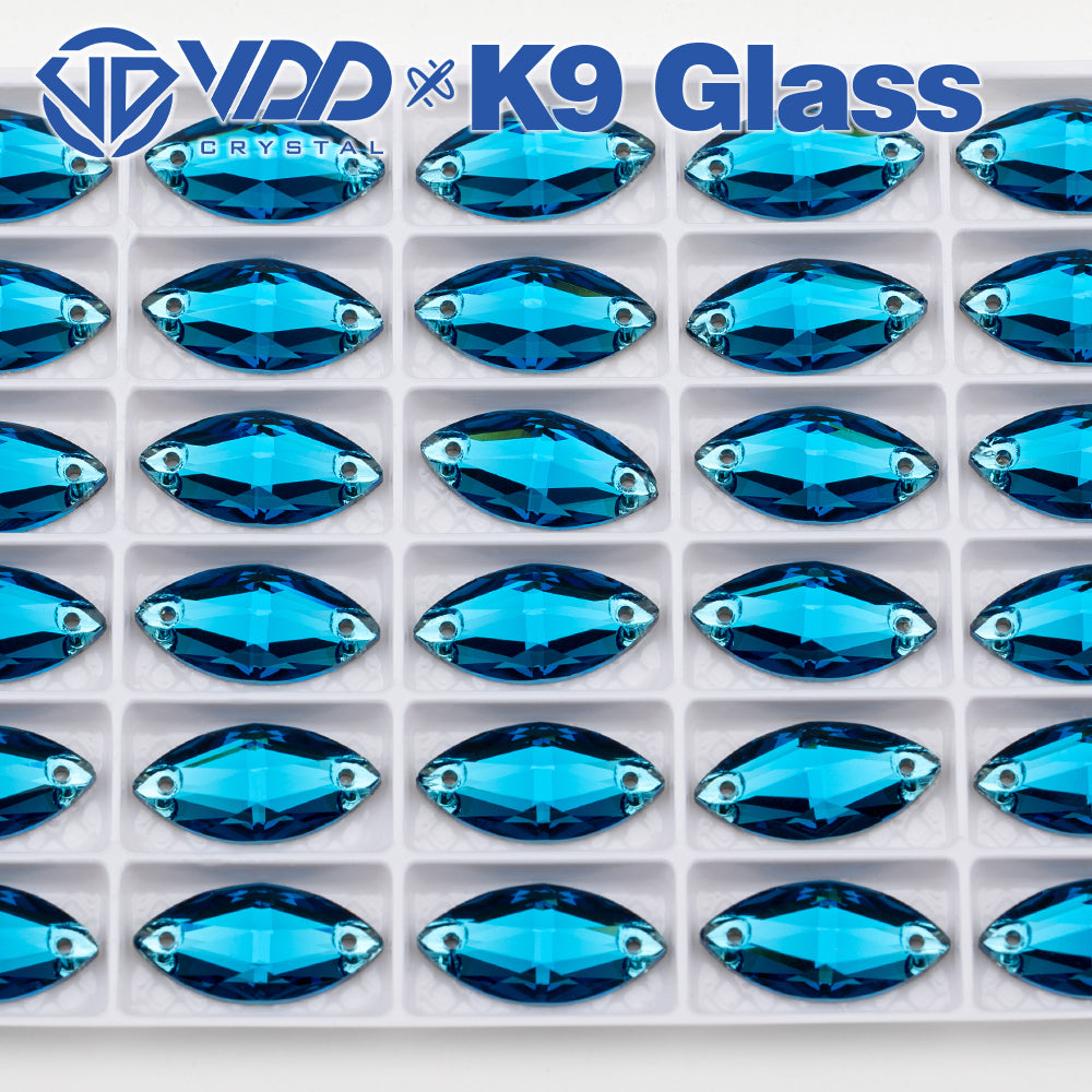 VDD S115 Indicolite  Navette Top Quality K9 Glass Sew on Rhinestones Crystal Flatback Sewing Strass Stones for Garment Decorations