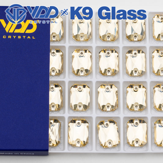 VDD S257 Golden Shadow Emerald Cut  Top Quality K9 Glass Sew on Rhinestones Crystal Flatback Sewing Stones for Clothes Decorations