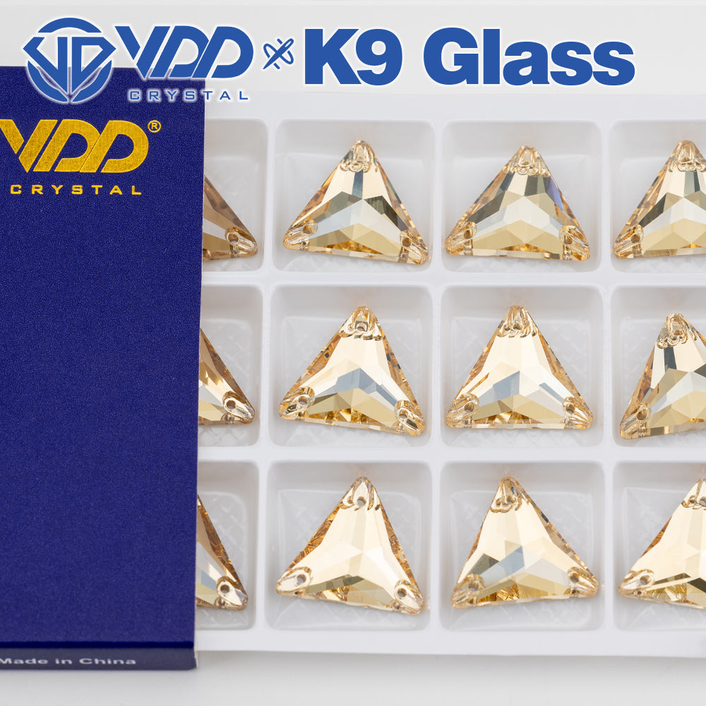 VDD S257 Golden Shadow Triangle Top Quality K9 Glass Sew on Rhinestones Crystal Flatback Sewing Stones for Clothes Decorations