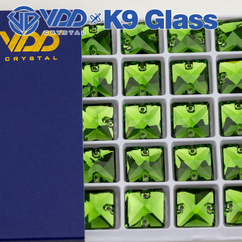 VDD S113 Fern Green Square Top Quality K9 Glass Sew on Rhinestones Crystal Flatback Sewing Stones for Clothes Decorations
