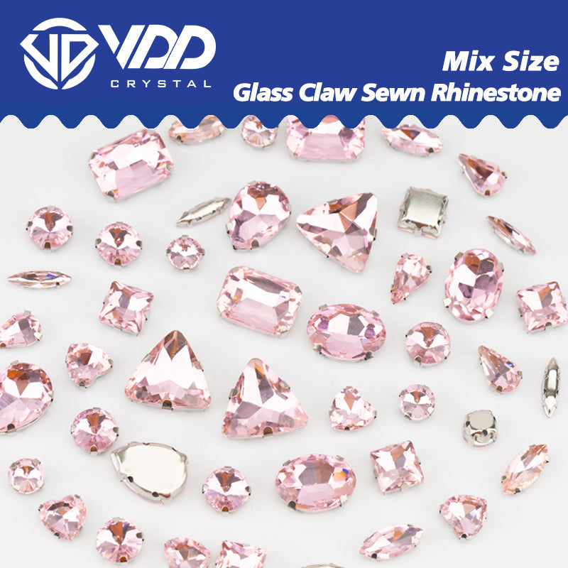 VDD  Pink Multi Shape Mix Size Glass Sew on Rhinestones Crystal Flatback Stones For DIY Shoes Accessories