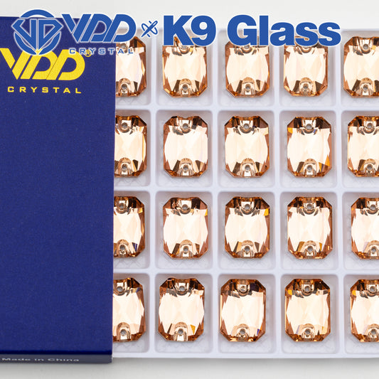 VDD S108 Peach Fuzz Emerald Cut  Top Quality K9 Glass Sew on Rhinestones Crystal Flatback Sewing Stones for Clothes Decorations