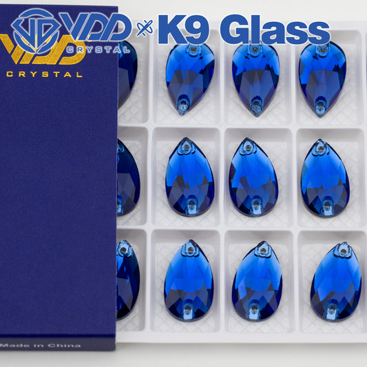 VDD S118 Sapphire Pear Top Quality K9 Glass Sew on Rhinestones Crystal Flatback Sewing Strass Stones for DIY Garment Decorations