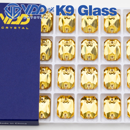 VDD S105 Sun.Topaz Emerald Cut  Top Quality K9 Glass Sew on Rhinestones Crystal Flatback Sewing Stones for Clothes Decorations