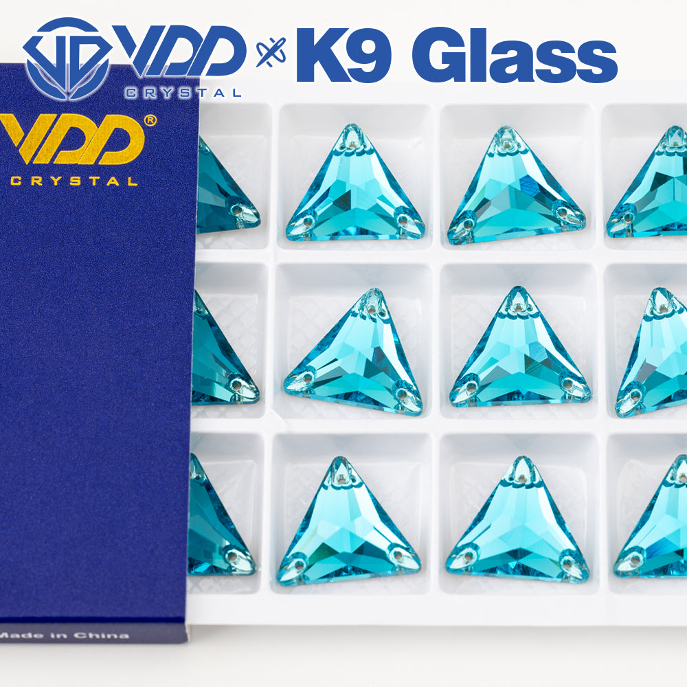 VDD S116 Aqua Blue Triangle Top Quality K9 Glass Sew on Rhinestones Crystal Flatback Sewing Stones for Clothes Decorations