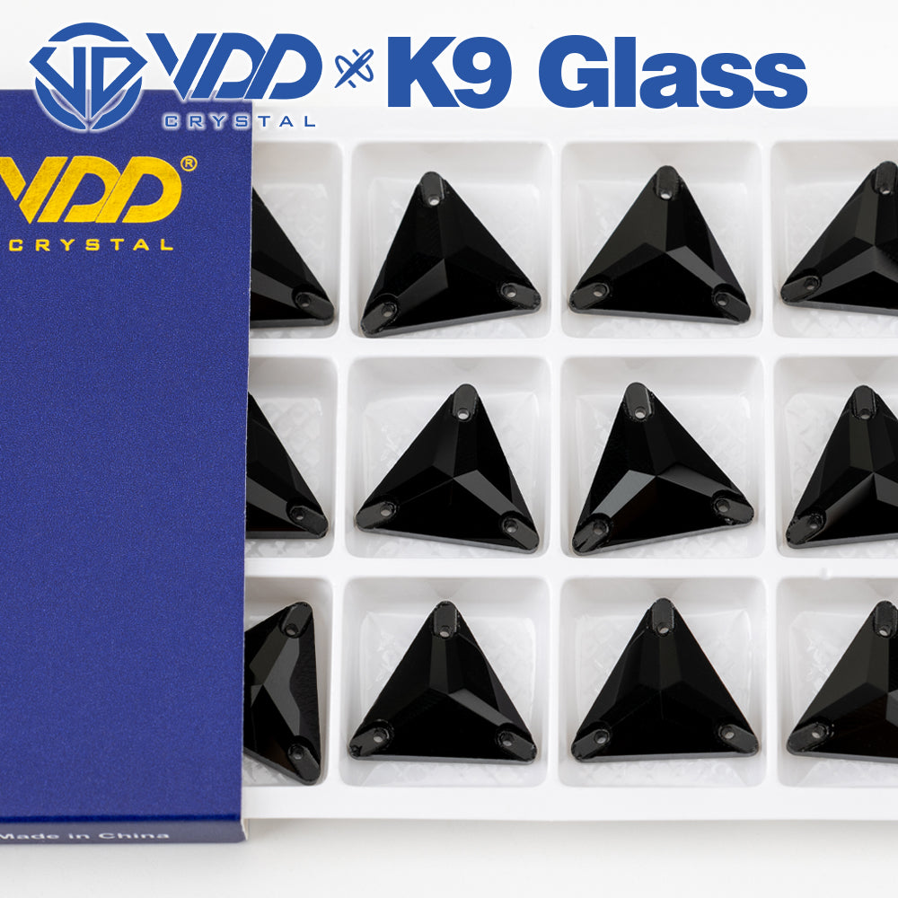 VDD S102 Jet Triangle Top Quality K9 Glass Sew on Rhinestones Crystal Flatback Sewing Stones for Clothes Decorations