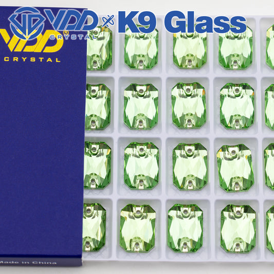 VDD S112 Lt.Peridot Emerald Cut  Top Quality K9 Glass Sew on Rhinestones Crystal Flatback Sewing Stones for Clothes Decorations