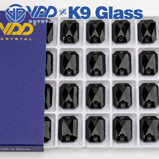 VDD S102 Jet Emerald Cut  Top Quality K9 Glass Sew on Rhinestones Crystal Flatback Sewing Stones for Clothes Decorations