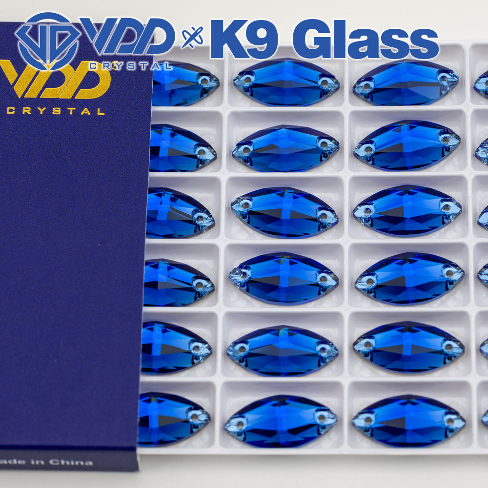 VDD S118 Sapphire Navette Top Quality K9 Glass Sew on Rhinestones Crystal Flatback Sewing Strass Stones for Garment Decorations