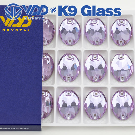 VDD S122 Violet Oval Top Quality K9 Glass Sew on Rhinestones Crystal Flatback Sewing Stones for Clothes Decorations