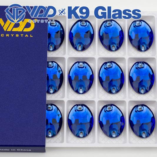 VDD S118 Sapphire Oval Top Quality K9 Glass Sew on Rhinestones Crystal Flatback Sewing Stones for Clothes Decorations