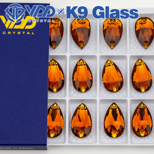 VDD S107 Coffee Pear Top Quality K9 Glass Sew on Rhinestones Crystal Flatback Sewing Strass Stones for DIY Garment Decorations