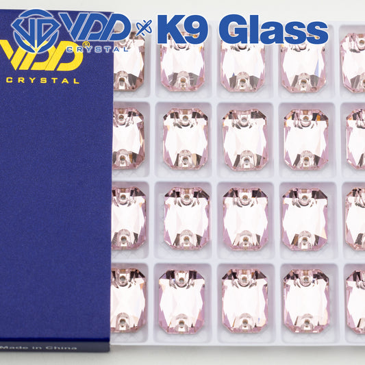 VDD S121 Light Rose Emerald Cut  Top Quality K9 Glass Sew on Rhinestones Crystal Flatback Sewing Stones for Clothes Decorations