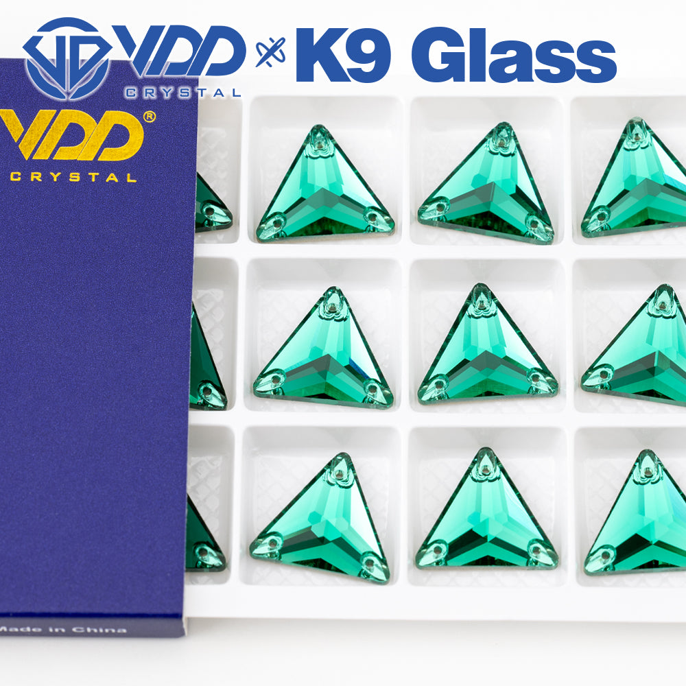 VDD S114 Green Zircon Triangle Top Quality K9 Glass Sew on Rhinestones Crystal Flatback Sewing Stones for Clothes Decorations