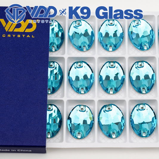 VDD S116 Aqua Blue Oval Top Quality K9 Glass Sew on Rhinestones Crystal Flatback Sewing Stones for Clothes Decorations