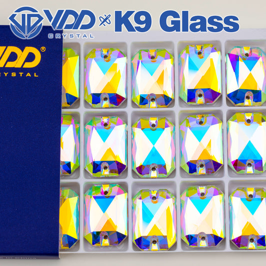 VDD S255 Crystal AB Emerald Cut  Top Quality K9 Glass Sew on Rhinestones Crystal Flatback Sewing Stones for Clothes Decorations