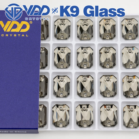 VDD S103 Black Diamond Emerald Cut  Top Quality K9 Glass Sew on Rhinestones Crystal Flatback Sewing Stones for Clothes Decorations