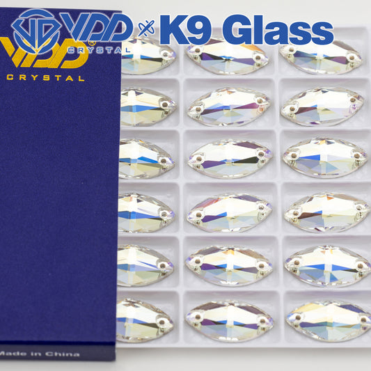 VDD S256 Moonlight Navette Top Quality K9 Glass Sew on Rhinestones Crystal Flatback Sewing Strass Stones for Garment Decorations